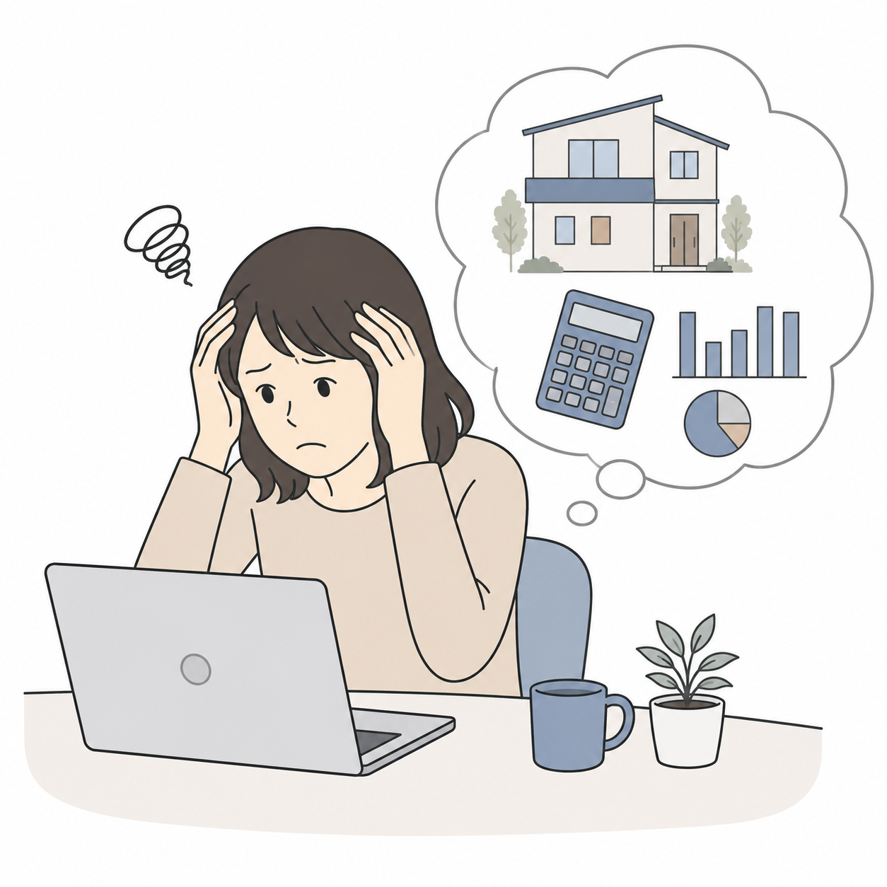予算に悩む女性のイラスト
